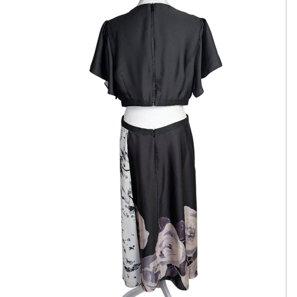 Rachel Roy Black & White Floral Open Waist Midi Party Dress Womens 12 - Picture 3 of 9